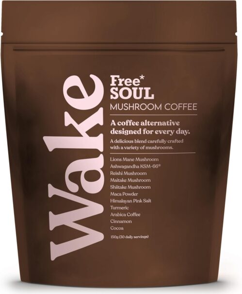 Free Soul Wake | Mushroom Coffee with Lion’s Mane & KSM-66 Ashwagandha | Advanced Functional Blend with Superfoods & Ayurvedic Herbs | 30 Servings
