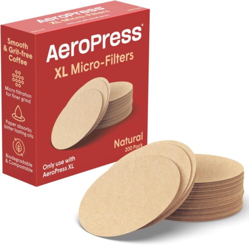 AeroPress XL Natural Paper Microfilters, AeroPress Coffee Filters, Unbleached Round Paper Filters for Coffee Makers, Must-Have Coffee Accessories, XL, 1 Pack, 200 Count