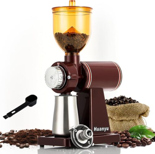 Huanyu Electric Coffee Bean Grinder 250G 200W Commercial&Home Milling Grinding Machine for Beans Nuts Spice Burr Grinder Professional Miller 8 Gear Grinding Accuracy 220V