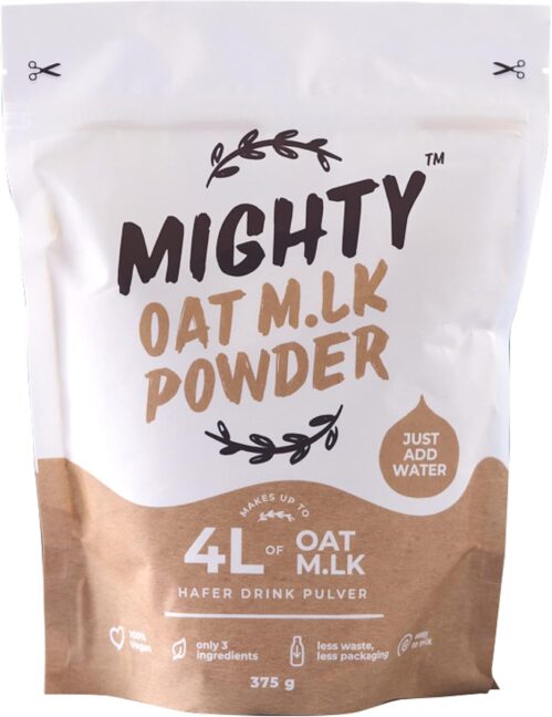 MIGHTY Oat Milk Powder, (375g Bag, Makes 4L of Oat M.lk), Vegan Coffee Creamer, Dairy Free, Lactose Free, Ideal for Camping, Travelling, Festivals