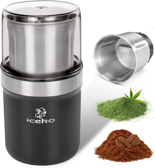 ICEKO Electric Coffee Grinders, Spice Grinder with Stainless Steel Blades,200w/120g Large Capacity,Detachable Grinder for Coffee Beans,Spice,Grain,Nut