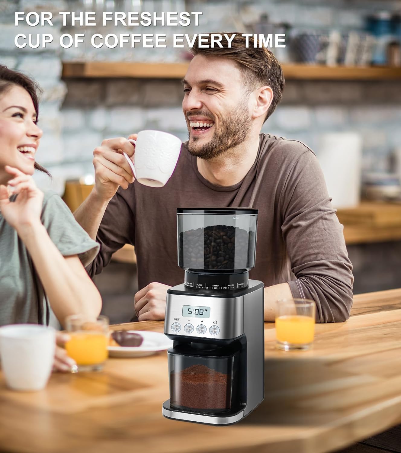 Homtone Conical Burr Coffee Grinder Electric for Portafilter and Container, 51 Grind Settings Adjustable Coffee Grinder for Drip/Pour Over/Espresso/French Press, Anti-Static, 12 Cup - Image 8