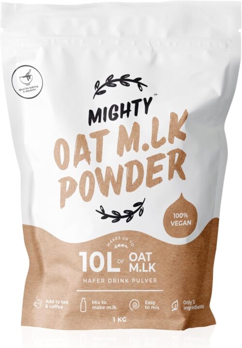 MIGHTY Oat Milk Powder, (1KG Bag, Makes 10L of Oat M.lk), Vegan Coffee Creamer, Dairy Free, Lactose Free, Ideal for Tea, Coffee, Cooking, Baking