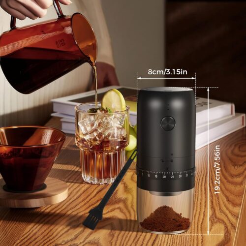 Electric Coffee Grinder, Cordless Burr Grinder with 420 Stainless Steel Burrs, Adjustable Grind Size, Rechargeable 1800mAh Battery, Quiet Operation & Easy Cleaning for Espresso & French Press