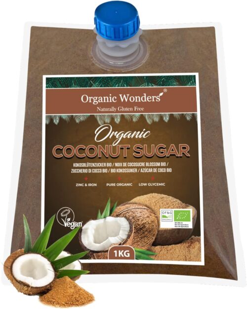 Organic Coconut Sugar (1kg) | Pure & UNREFINED | Superfood | LOW GI | Perfect For Desserts, Baking, Cooking & Drinks By Organic Wonders®