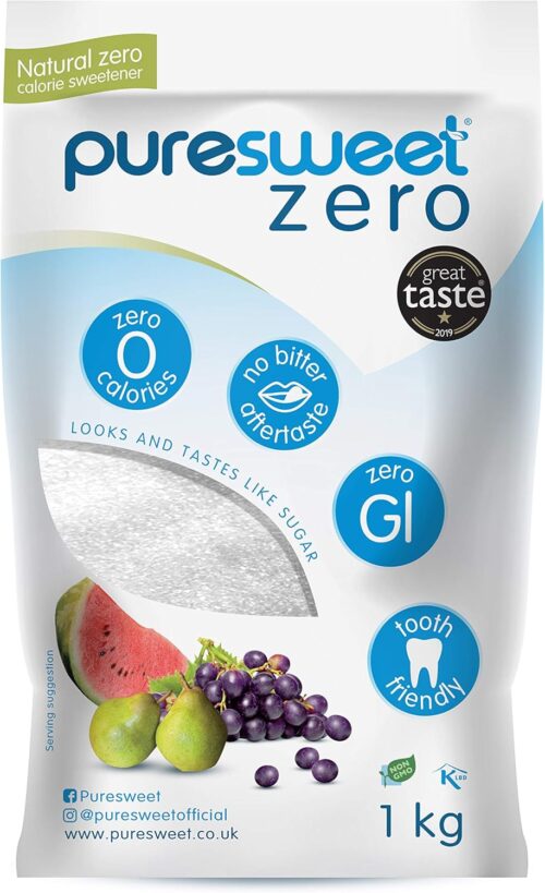 Puresweet Zero® 100% Natural Zero Calorie Sweetener 1kg, No Bitter Aftertaste, Diabetic Friendly, Tooth Friendly, Vegan, Non GMO.