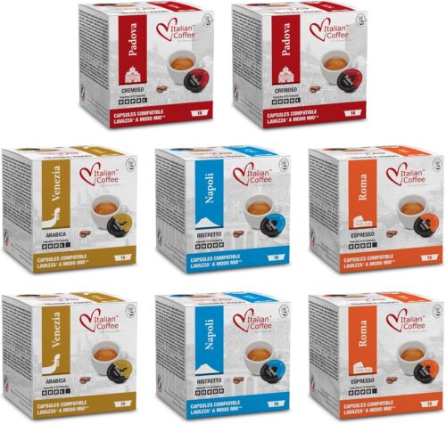 Italian Coffee capsules compatible with Lavazza A Modo Mio machines, Espresso pods (Tasting Bundle, 128 Pods)