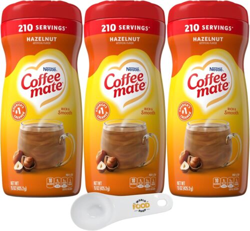 Coffee mate Hazelnut Powdered Creamer, 15 oz (Pack of 3) with World Food Shop Scoop