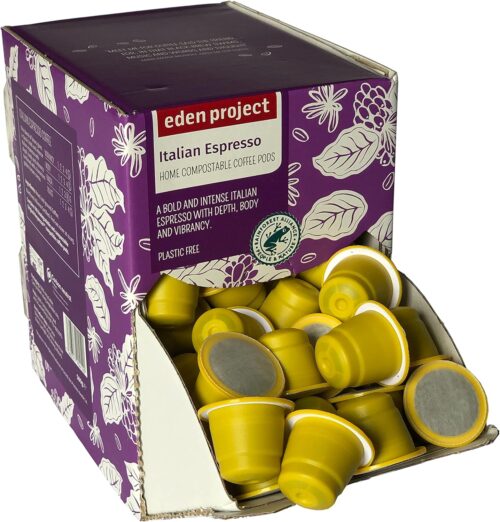 THE EDEN PROJECT 100 ITALIAN ESPRESSO Home Compostable Coffee Pods – Compatible with Nespresso Original system coffee machines – EXTRA VALUE 100 POD PACK