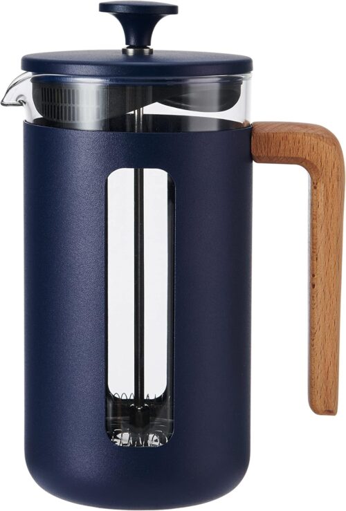 La Cafetière Pisa Cafetière, 8-Cup/1L, Heat-Resistant Borosilicate Glass and Stainless Steel with Easy-Grip Plunger, Large French Press Coffee Maker for Loose Tea and Ground Coffee, Navy