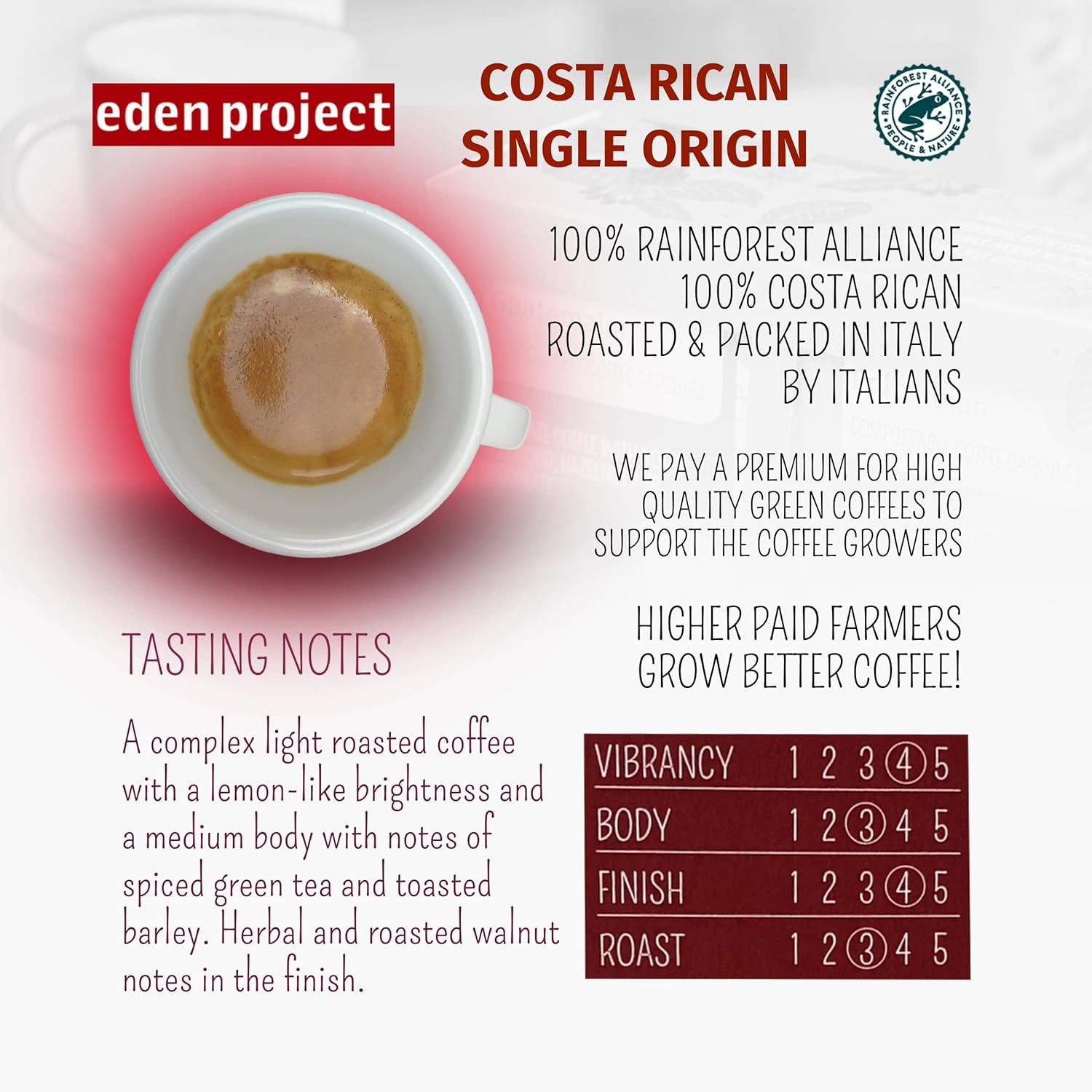 THE EDEN PROJECT 100 COSTA RICAN Home Compostable Coffee Pods - Compatible with Nespresso Original system coffee machines - EXTRA VALUE 100 POD PACK - Image 3