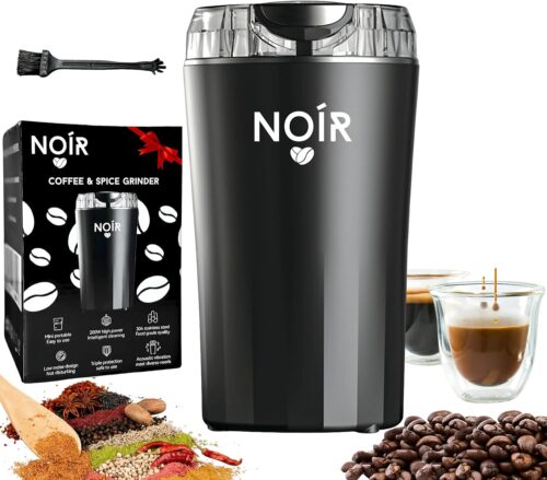 NOÍR Electric Coffee Grinder, 200W Motor, 90g Capacity, 304 Stainless Steel Blade, Safety Lock, Safe & Durable, Easy to Clean, Free Cleaning Brush Included
