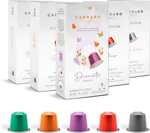 Carraro Variety Pack – x50 Aluminium Coffee Pods Compatible with Nespresso Original line – Medium & Dark Roast Coffee Capsules Made in Italy