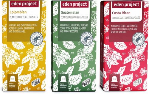 THE EDEN PROJECT Plastic Free Nespresso Compatible Coffee Pods | Climate Neutral – Home Compostable – Biodegradable | Mixed Coffee Origins Selection Pack Colombian, Guatemalan & Costa Rican (60)