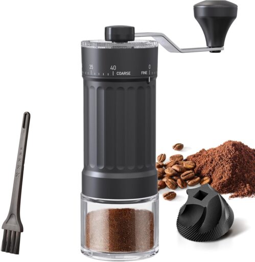 Portable Coffee Grinder Conical Burr for Espresso French Press Pour Over Double Bearing External Adjustment Capacity 25g (Ceramic Burr)