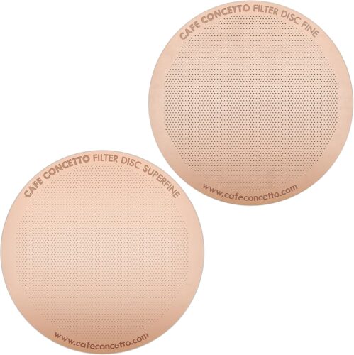 CAFE CONCETTO Filters for use in AeroPress Go/AeroPress Coffee Makers – Disc Fine & Superfine – Reusable – Premium Coated Stainless Steel (Rose Gold, Metal) – Brew Tips Included